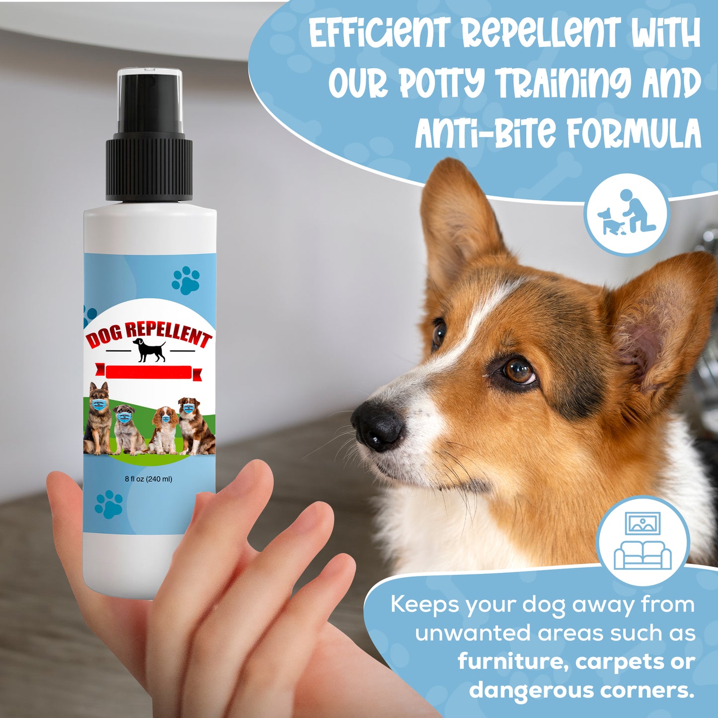 DOG REPELLENT For Furniture, No Chew Spray for Dogs, Dog Potty Training, Pet Repellent Educator 8oz
