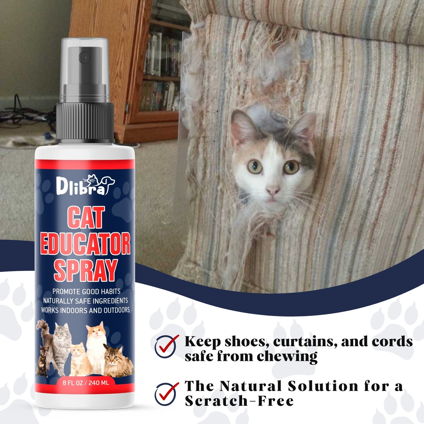 Cat Educator Spray - Stops Scratching & Marking | Protect Furniture, Carpets & Curtains | Natural Cat Deterrent